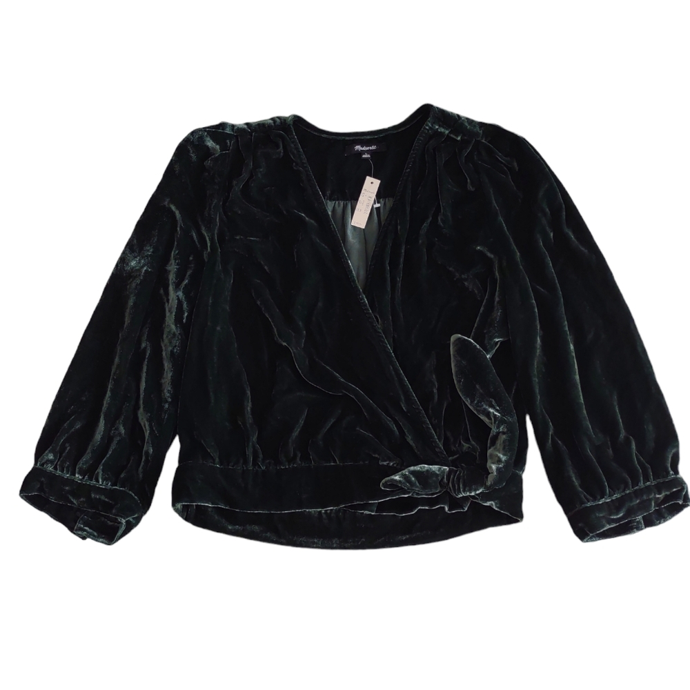 NWT Madewell Size Large Green Velvet Wrap Top